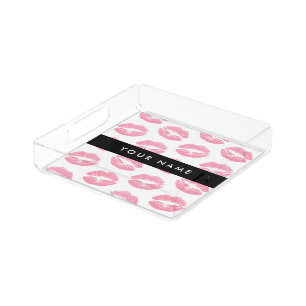 Pink Lips, Kiss, Lipstick, Your Name, Personalise Acrylic Tray