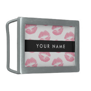 Pink Lips, Kiss, Lipstick, Your Name, Personalise Belt Buckle
