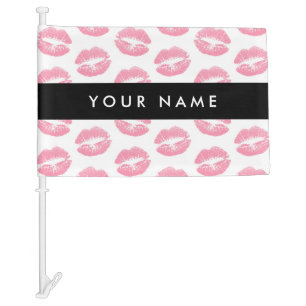 Pink Lips, Kiss, Lipstick, Your Name, Personalise Car Flag