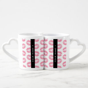 Pink Lips, Kiss, Lipstick, Your Name, Personalise Coffee Mug Set