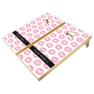 Pink Lips, Kiss, Lipstick, Your Name, Personalise Cornhole Set