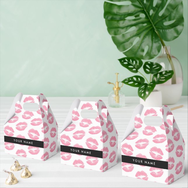 Pink Lips, Kiss, Lipstick, Your Name, Personalise Favor Boxes (Multiple)