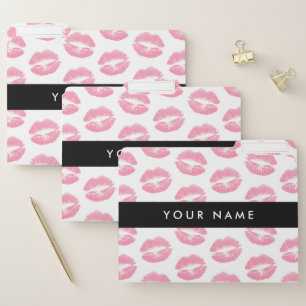 Pink Lips, Kiss, Lipstick, Your Name, Personalise File Folder