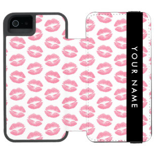 Pink Lips, Kiss, Lipstick, Your Name, Personalise iPhone SE/5/5s Wallet Case