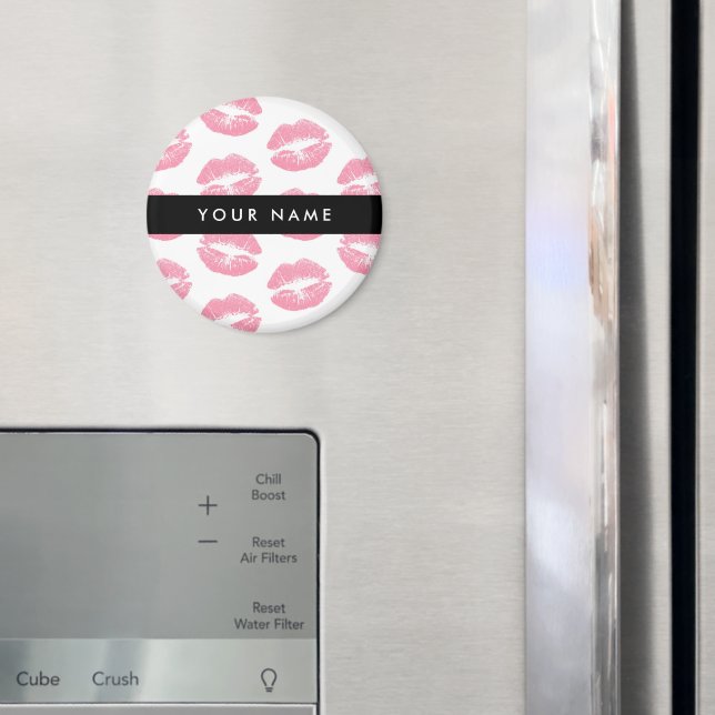Pink Lips, Kiss, Lipstick, Your Name, Personalise Magnet (In Situ (Fridge))