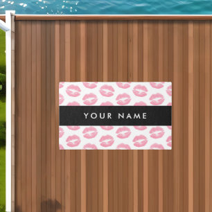 Pink Lips, Kiss, Lipstick, Your Name, Personalise Outdoor Rug