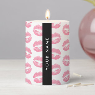 Pink Lips, Kiss, Lipstick, Your Name, Personalise Pillar Candle
