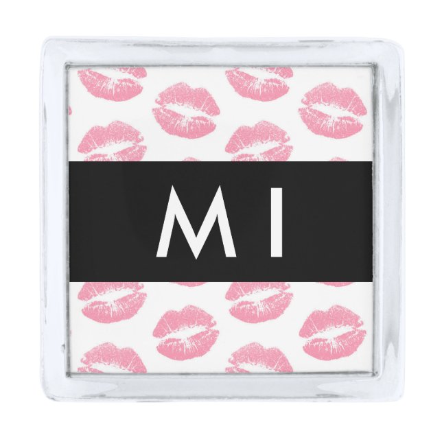 Pink Lips, Kiss, Lipstick, Your Name, Personalise Silver Finish Lapel Pin (Front)