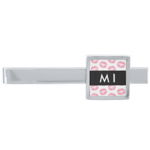 Pink Lips, Kiss, Lipstick, Your Name, Personalise Silver Finish Tie Bar