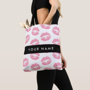 Pink Lips, Kiss, Lipstick, Your Name, Personalise Tote Bag