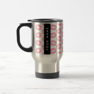 Pink Lips, Kiss, Lipstick, Your Name, Personalise Travel Mug