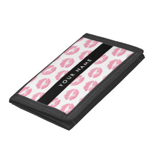 Pink Lips, Kiss, Lipstick, Your Name, Personalise Tri-fold Wallet