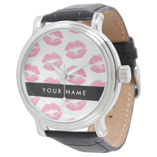 Pink Lips, Kiss, Lipstick, Your Name, Personalise Watch