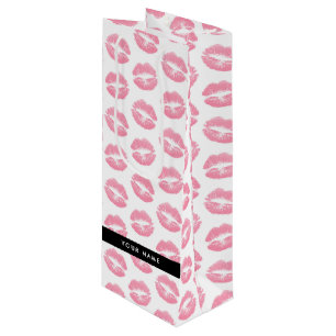 Pink Lips, Kiss, Lipstick, Your Name, Personalise Wine Gift Bag