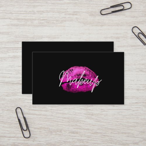 Pink Lips Kiss Makeup Beauty Glam Chic Black Business Card