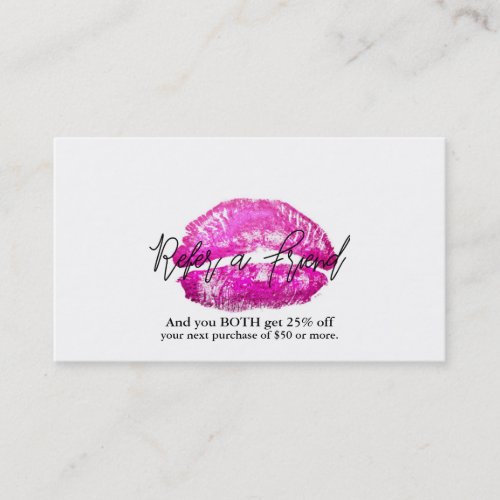Pink Lips Kiss Makeup Beauty Glam Refer a Friend Referral Card