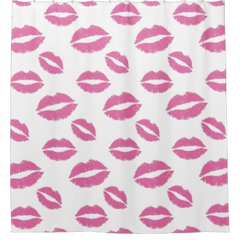 Pink Lips Kiss Pattern Shower Curtain by tattooWears at Zazzle