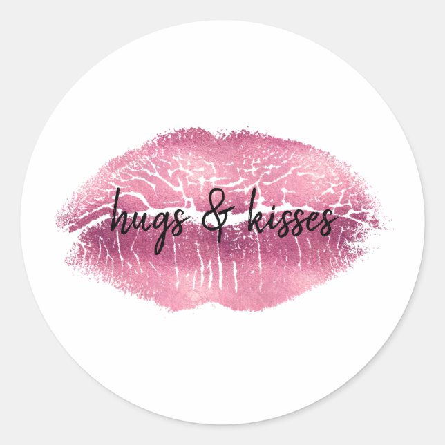 Pink Lips kiss personalized Classic Round Sticker (Front)