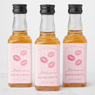 Pink Lips Kiss The Miss Goodbye Bachelorette Favor Liquor Bottle Label