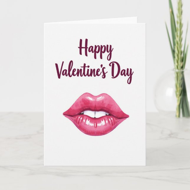 Pink Lips Kiss Valentines Day Card (Front)