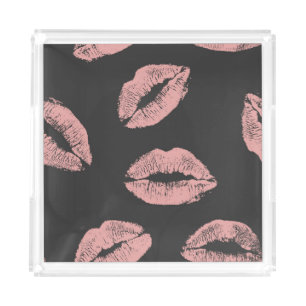 Pink lips kisses, Valentine's day pattern. Acrylic Tray
