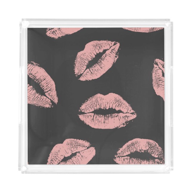 Pink lips kisses, Valentine's day pattern. Acrylic Tray (Front)