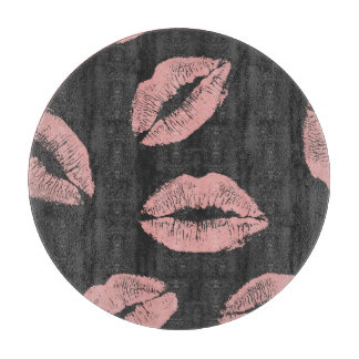Pink lips kisses, Valentine's day pattern. Cutting Board