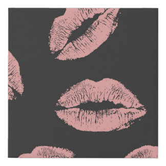 Pink lips kisses, Valentine's day pattern. Faux Canvas Print