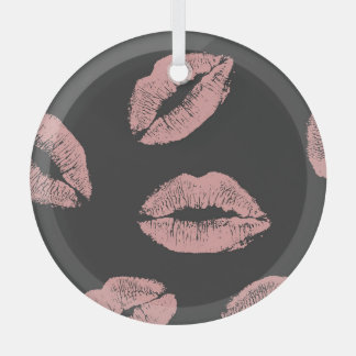 Pink lips kisses, Valentine's day pattern. Glass Ornament