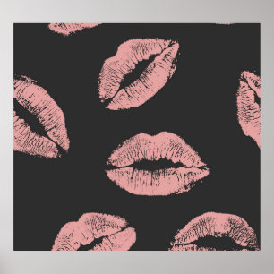 Pink lips kisses, Valentine's day pattern. Poster