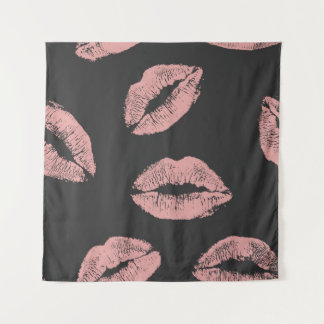 Pink lips kisses, Valentine's day pattern. Tapestry