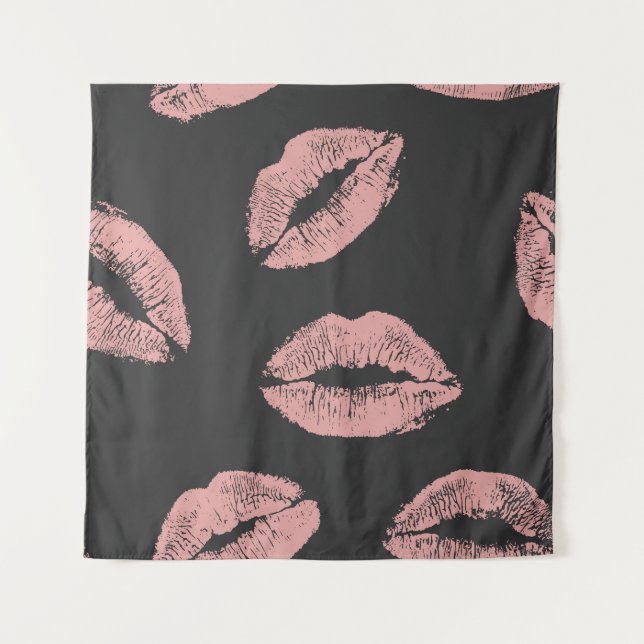 Pink lips kisses, Valentine's day pattern. Tapestry (Front)