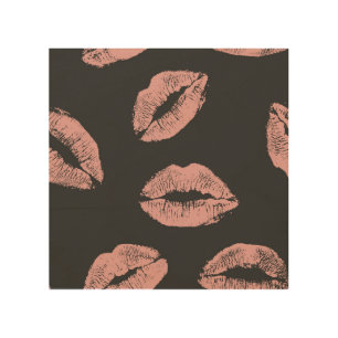 Pink lips kisses, Valentine's day pattern. Wood Wall Art