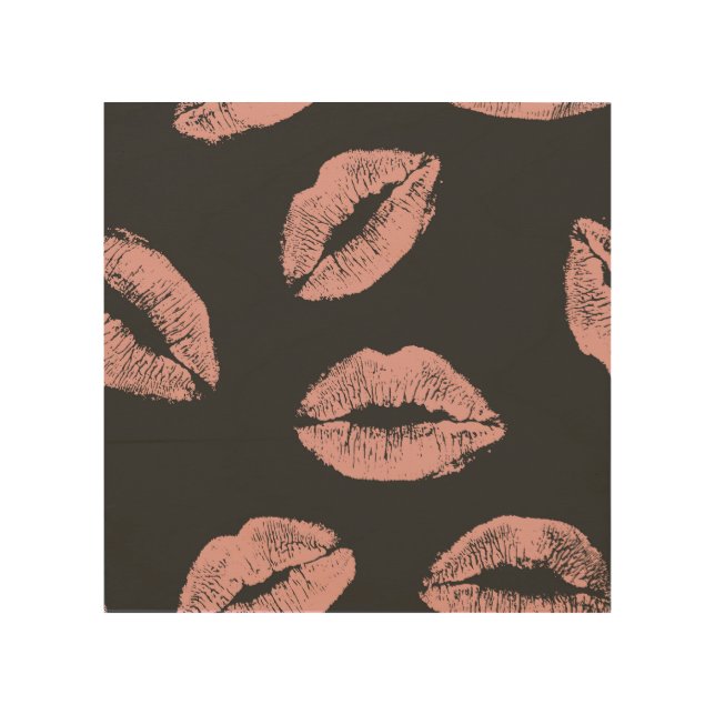 Pink lips kisses, Valentine's day pattern. Wood Wall Art (Front)