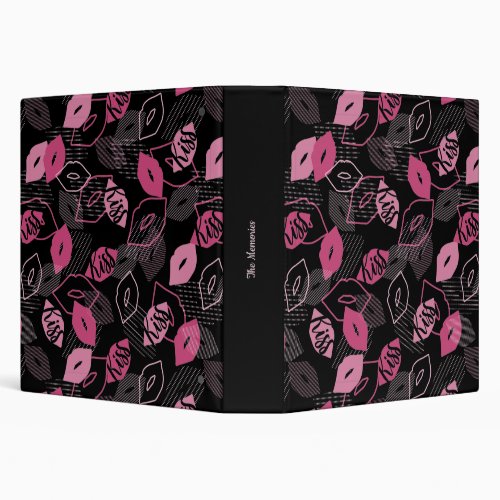 Pink Lips Kissing Pattern Black Ver 3 Ring Binder