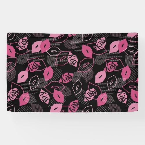 Pink Lips Kissing Pattern Black Ver Banner