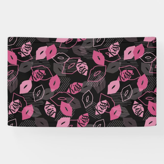 Pink Lips Kissing Pattern Black Ver Banner (Horizontal)