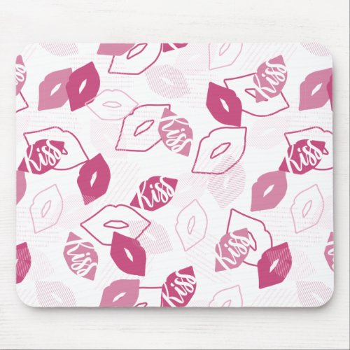 Pink Lips Kissing Pattern Mouse Pad