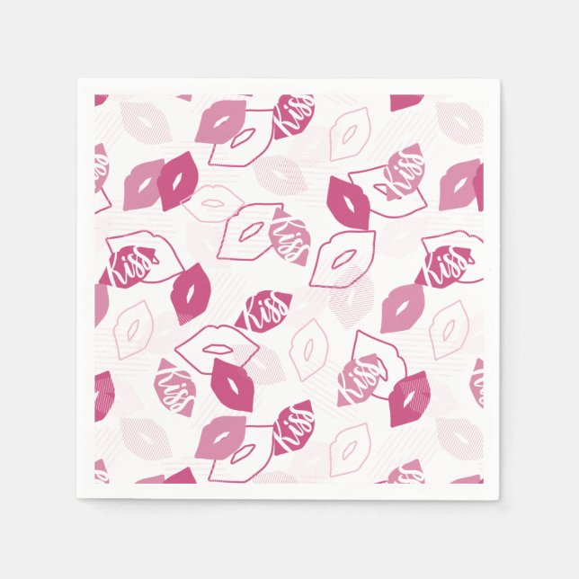 Pink Lips Kissing Pattern Napkins (Front)
