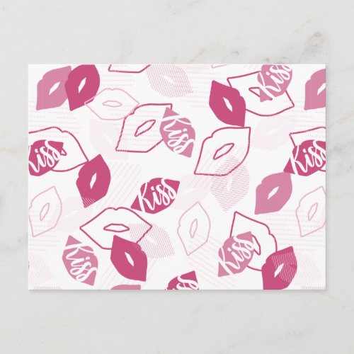 Pink Lips Kissing Pattern Postcard