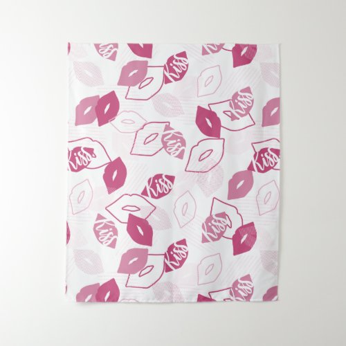 Pink Lips Kissing Pattern Tapestry