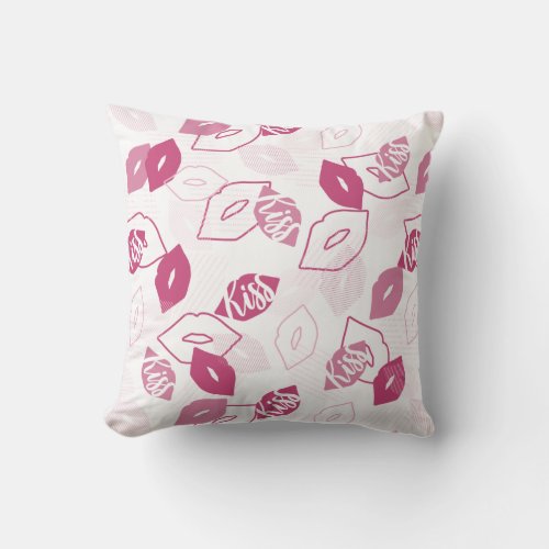 Pink Lips Kissing Pattern Throw Pillow