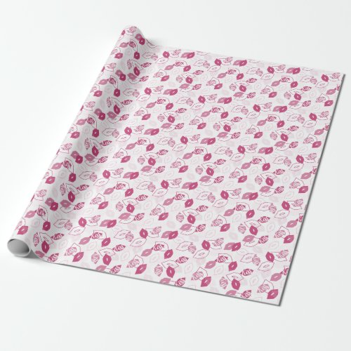 Pink Lips Kissing Pattern Throw Pillow Wrapping Paper