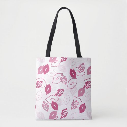 Pink Lips Kissing Pattern Tote Bag