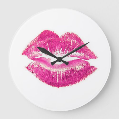 Pink Lips Lipstick Kiss SWAK Classic Round Sticker Large Clock