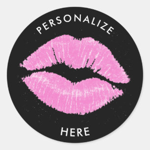 Pink Lips Lipstick Lip Stain Makeup Beauty Classic Round Sticker