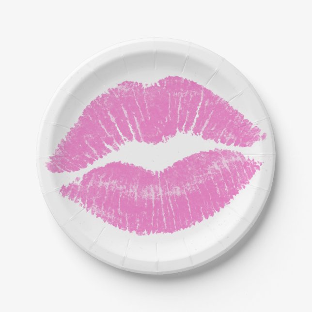 Pink Lips Lipstick Lip Stain Makeup Beauty Paper Plates (Front)