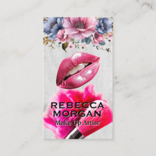 Pink Lips Make Up Brush and Powder Business Card
