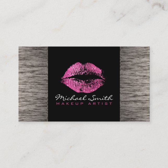 Pink Lips Makeup Artis Modern Wood #7 Business Card (Front)