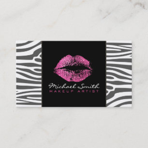 Pink Lips Makeup Artis Modern Zebra Skin Business Card